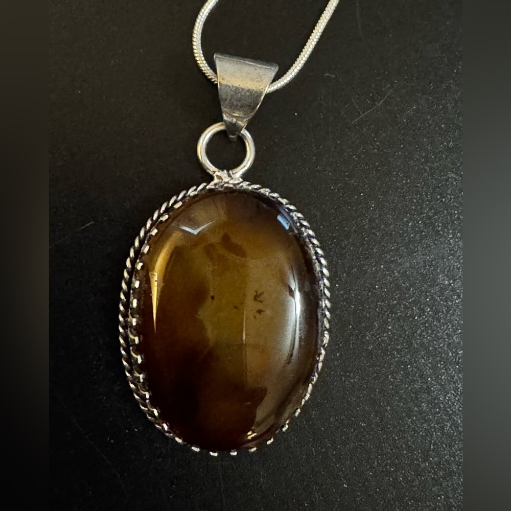 Brown Agate .925 Sterling Silver Necklace